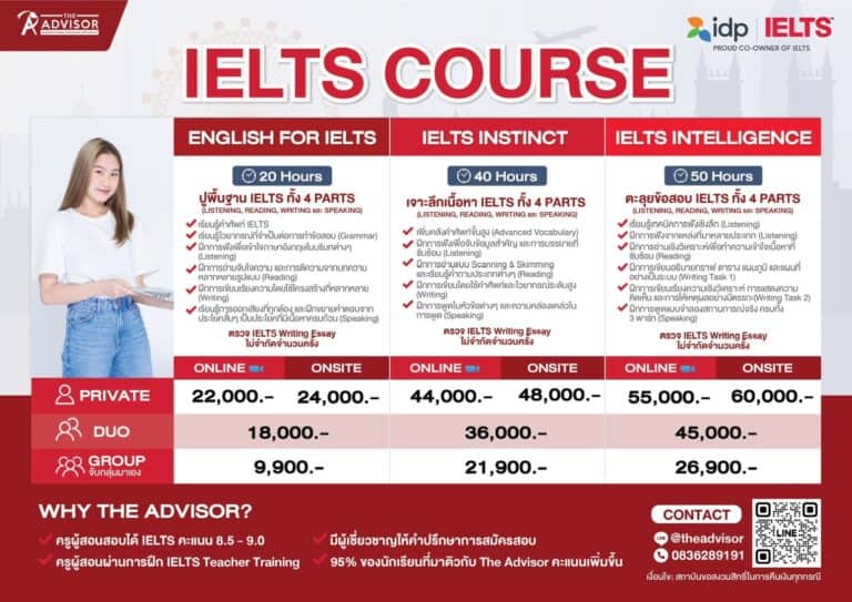 ค่าเรียน IELTS ที่ The Advisor Academy