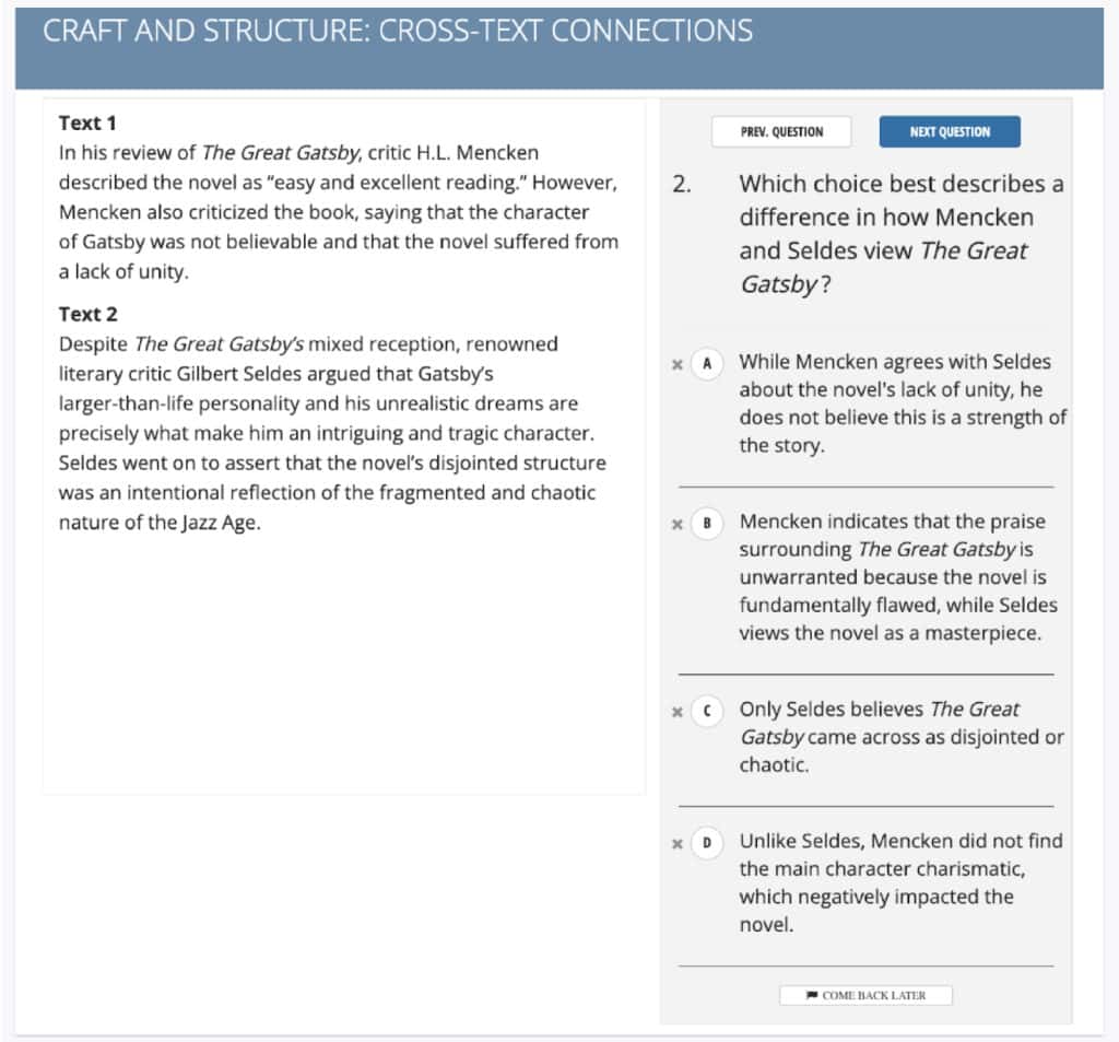 SAT Reading practice question
